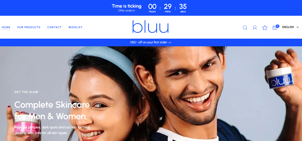 Bluu Skin website screenshot